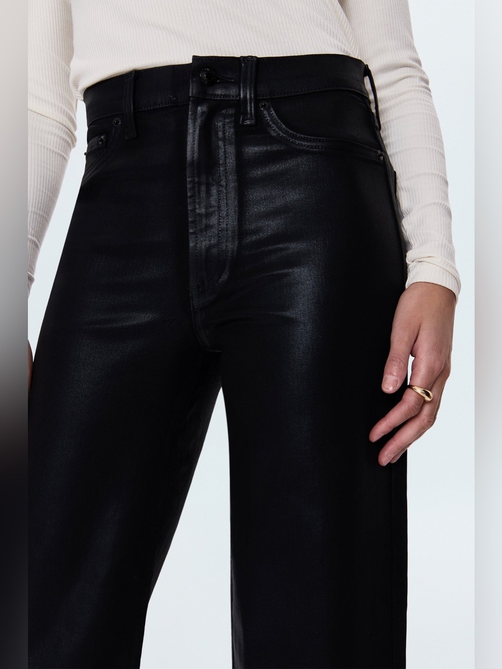 pistola Lana Black coated noir high rise ultra Wide-Leg Pants size 24 - Picture 4 of 12